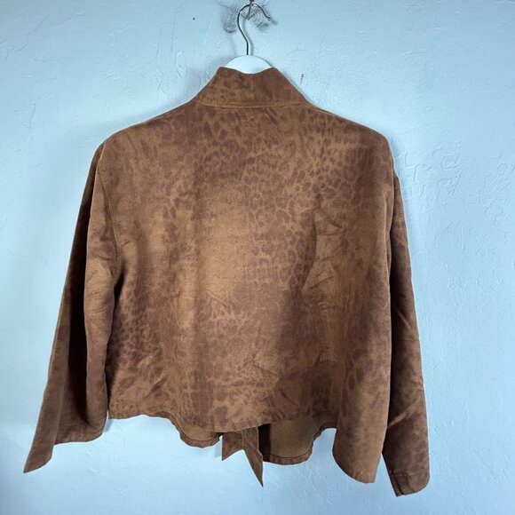 Chico's Womens Brown Animal Print Faux Suede Kimono Jacket Size M/L Lightweight - Picture 2 of 7